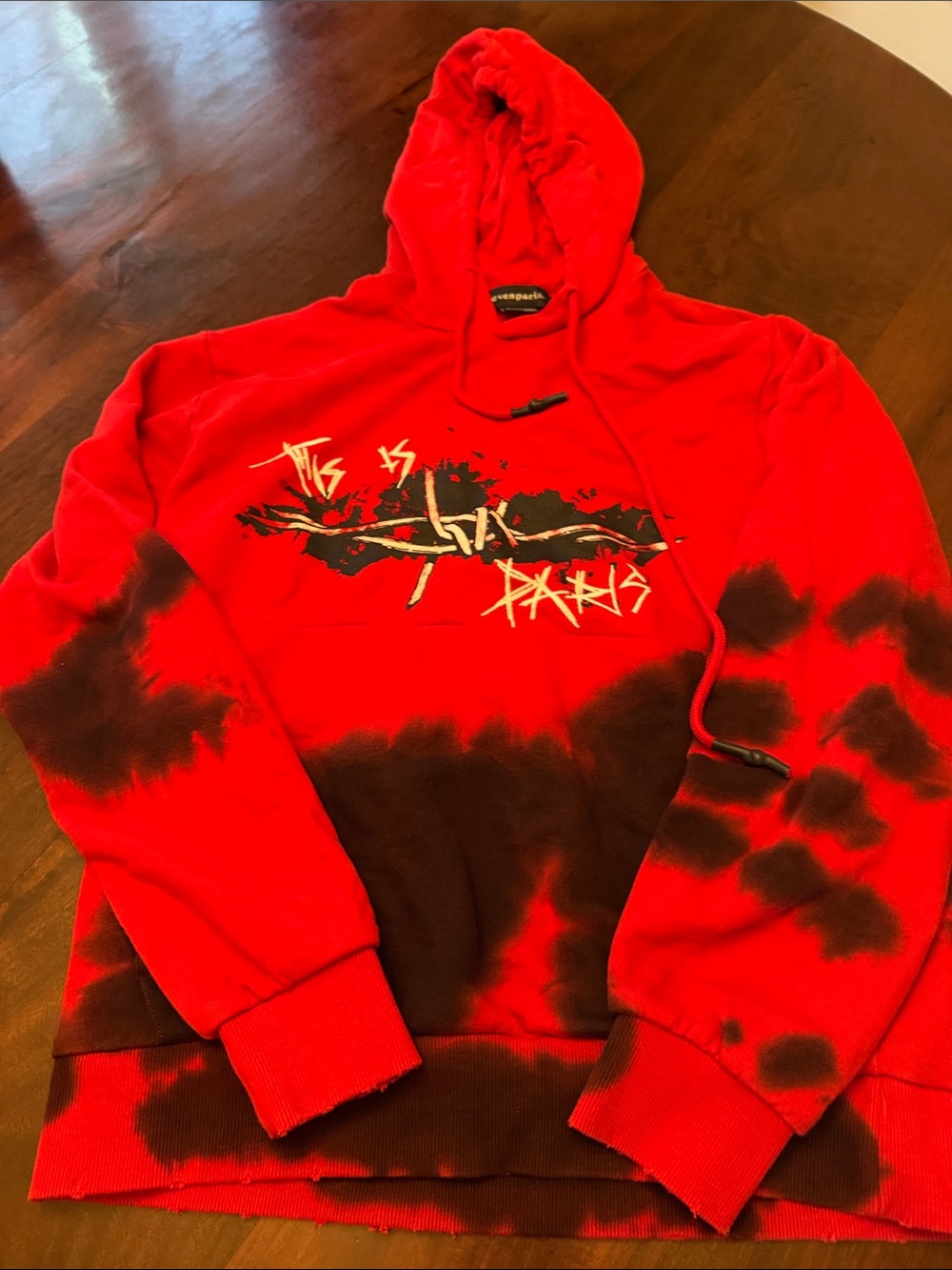 Eleven Paris Red and Black Tie-Dye Crewneck Hoodie